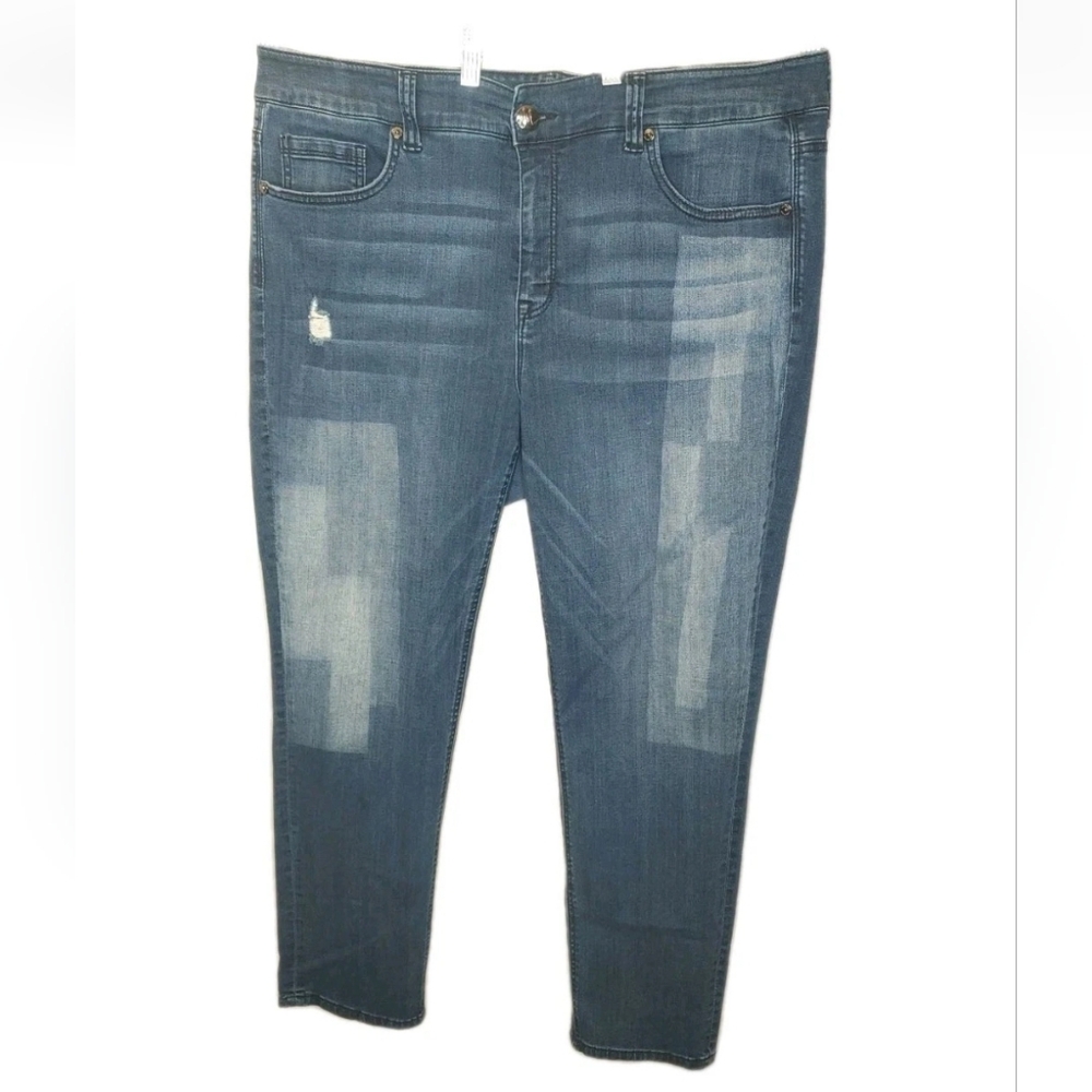 Melissa McCarthy Seven7 Slimming Straight Jeans Woman 20W Blue Denim Distressed